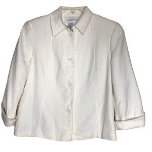 Vintage - LIZ CLAIBORNE Linen, Cotton & Silk Blend White Woven Jacket - Size 10